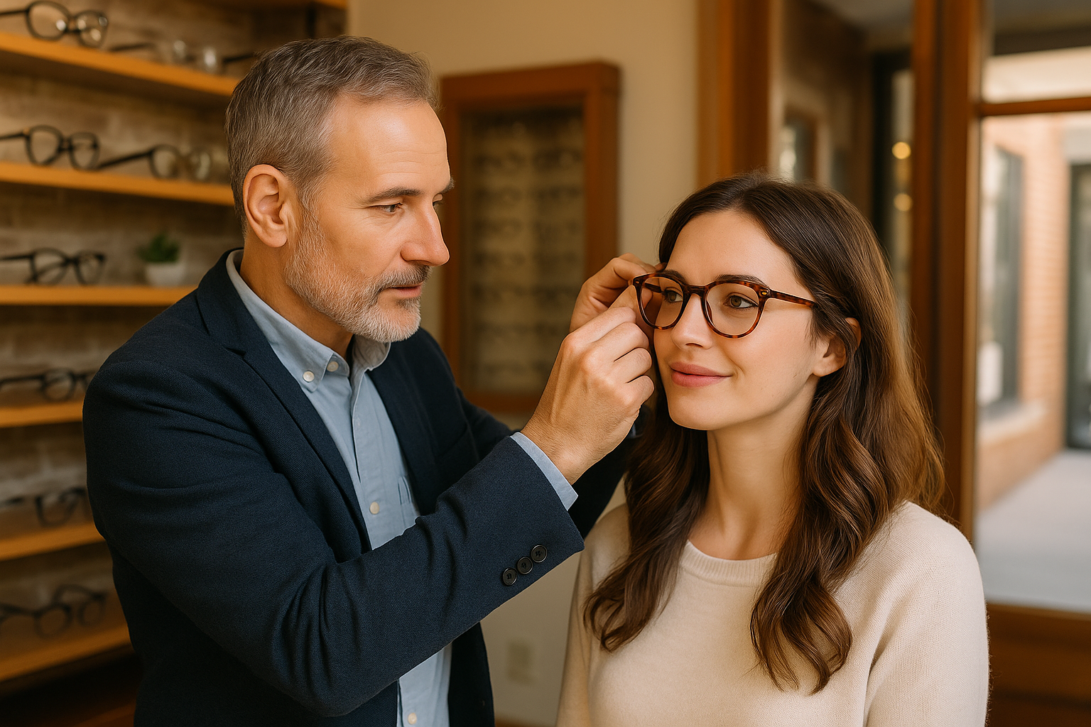 Optician adjusting eyeglasses Palm Beach Gardens Optical Gallery