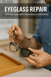 Optician fixing broken glasses with precision tools